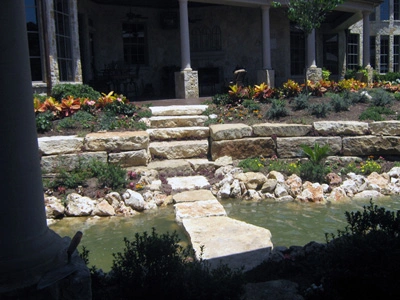 Decorative garden feature with plants and rocks